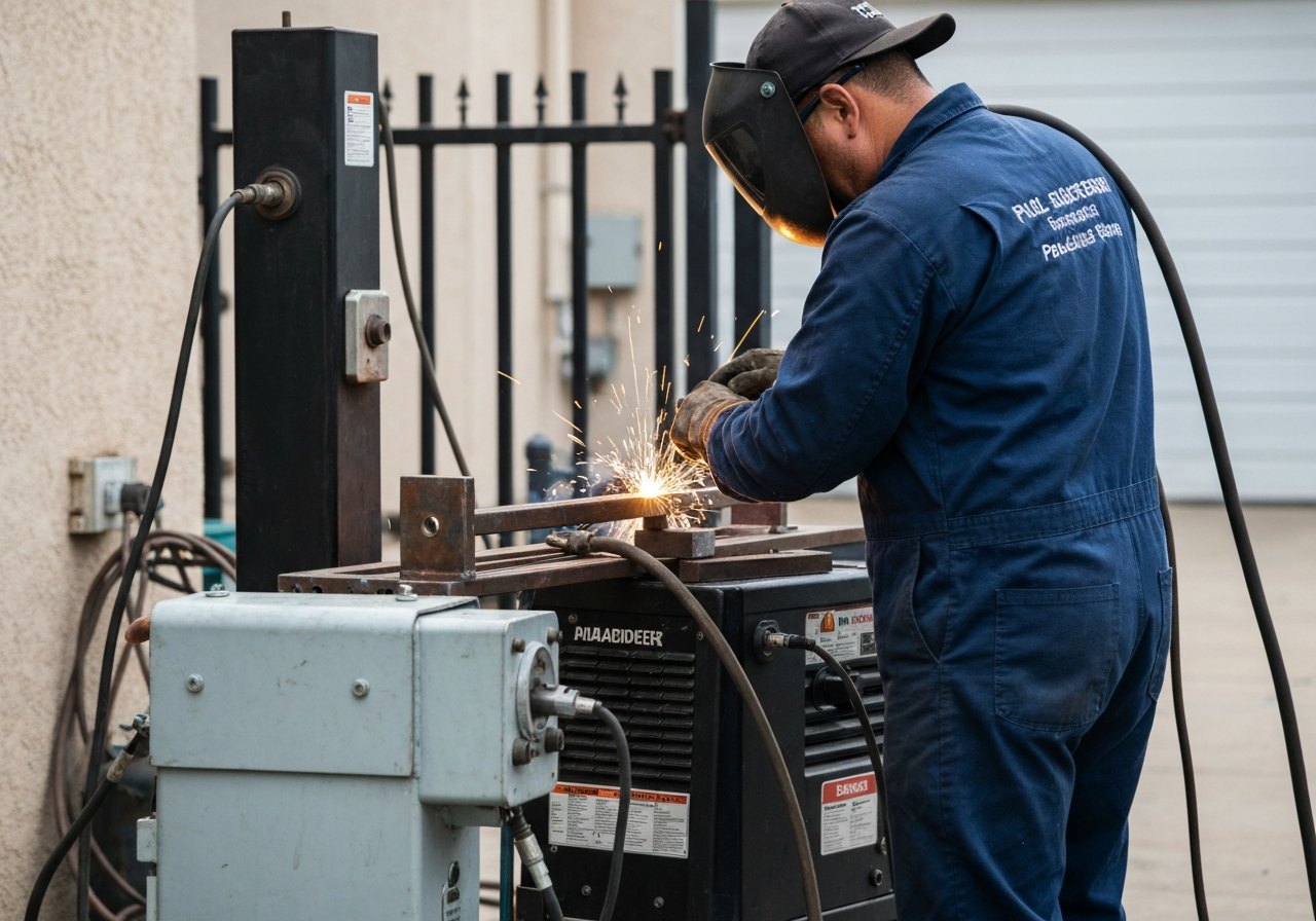 Welder performing gate parts and welding